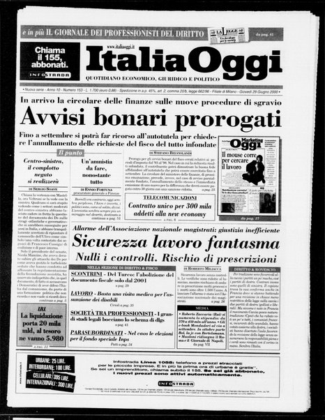 Italia oggi : quotidiano di economia finanza e politica